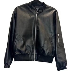 Blu Pepper – Faux Leather Bomber Jacket – Black – Size Small